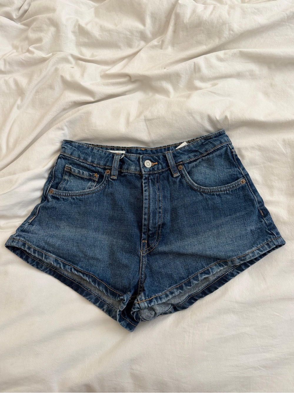 Zara Mid-Blue High-Rise Denim Shorts